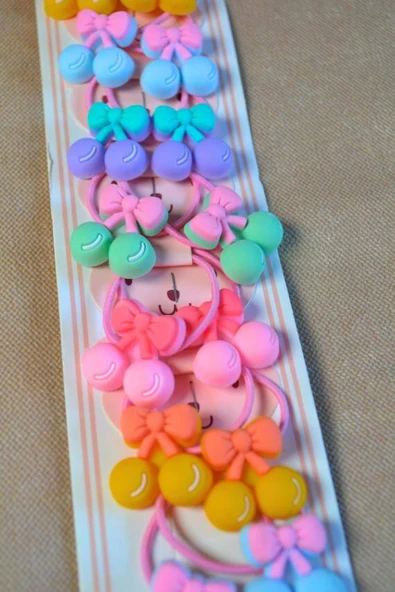 Renkli ve Figürlü 10 Çift Kız Çocuk Lastik Tokası – Sevimli ve Eğlenceli Saç Aksesuarları - Resim 2