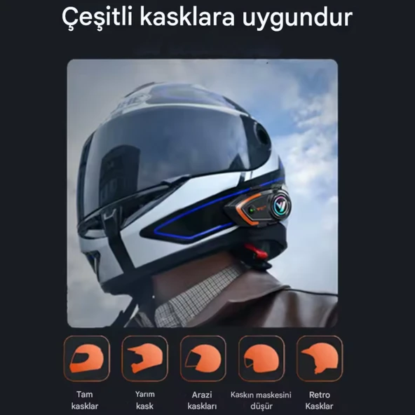 Y80 İnterkom Motosiklet Kask Kulaklık Bluetooth 5.3 Type-C Su Geçirmez İntercom Set İphone Android - 8