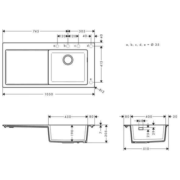 Hansgrohe S514-F450 Ankastre Granit Eviye 450 - 2