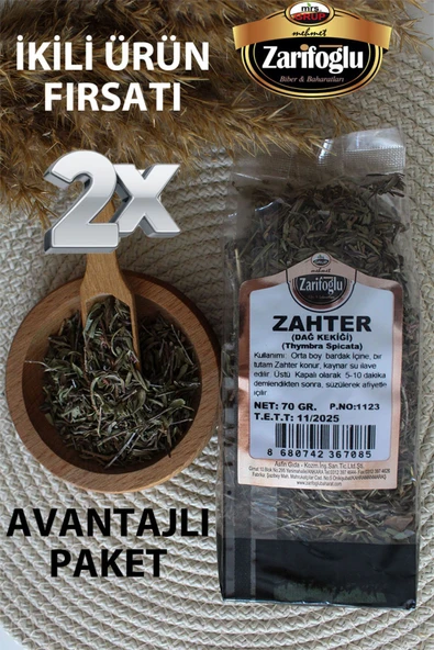 Zarifoğlu Zahter Dağ Kekiği Bitkisi Şifalı Bitkiler 2 X 70 gr