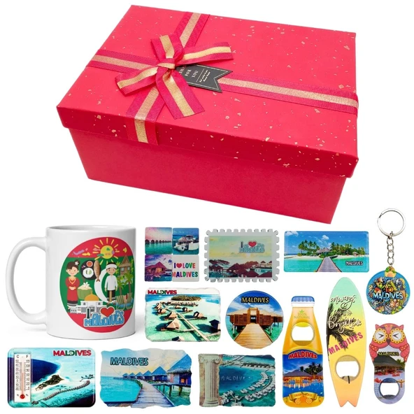 Maldivler Hediye Kutusu 10 Parça Kupa Magnet Anahtarlık Kutu ürün görseli 1