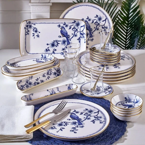 Fecra Blue Bird 35 Parça Gold Fileli Kahvaltı Seti