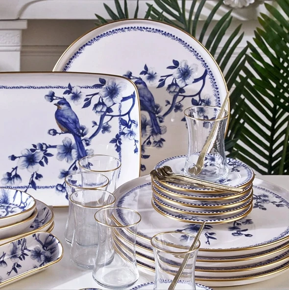 Fecra Blue Bird 35 Parça Gold Fileli Kahvaltı Seti - 2