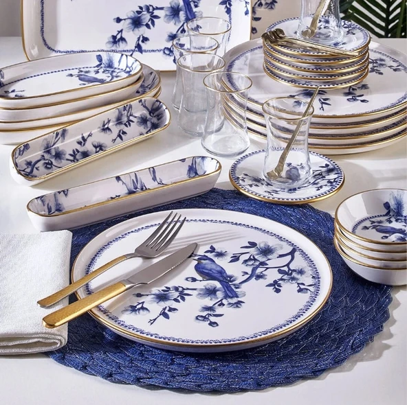 Fecra Blue Bird 35 Parça Gold Fileli Kahvaltı Seti - 3