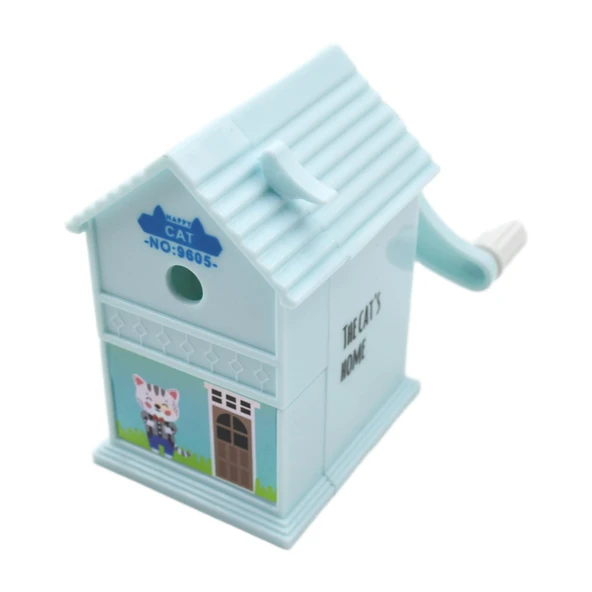 Bafix Dream Cabin Ev Şekilli Masaüstü Kollu Kalemtıraş Mavi Kedi 9605
