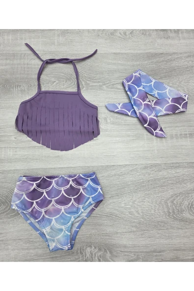 Kız Çocuk Bandanalı Fırfırlı Mayo Takımı 3-8 Yaş 12257