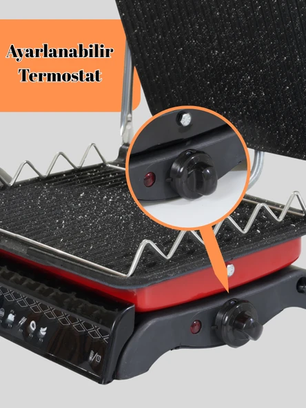 Tost Makinası Ultra Granit Yüzey İle Demir Döküm | 1800W Yağ Hazneli Ultra Granit Tost Makinesi - Resim 12