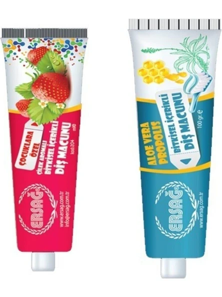 Ersağ Çilekli Diş Macunu 75 ML +Aloevera ve Misvak Özlü Diş Macunu 100 ml ürün görseli