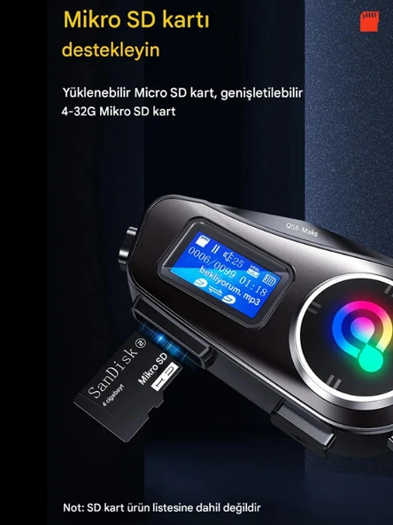 Q58 Max Motosiklet Kask Kulaklık İnterkom Bluetooth FM Radyo SD Kart Destekli EQ Özellikli İntercom - 5