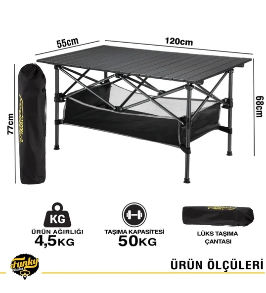 Family XL Katlanabilir Alüminyum Kamp Masası Siyah​+6 Adet Tabure - 4
