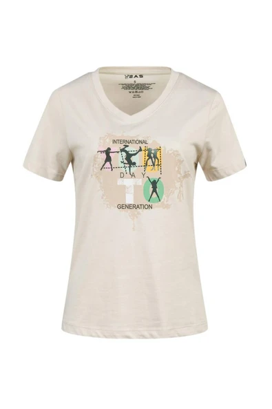 2AS ALONE BASKILI V YAKA KADIN T-SHİRT 403