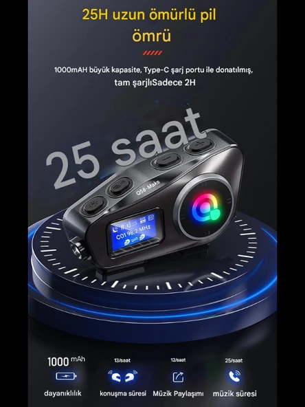 Q58 Max Motosiklet Kask Kulaklık İnterkom Bluetooth FM Radyo SD Kart Destekli EQ Özellikli İntercom - 2