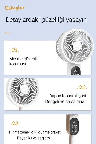 Sessiz LED Ekranlı 3 Kademe Ayarlanabilir Vantilatör Yaz Serinliğini Hissedin - 6