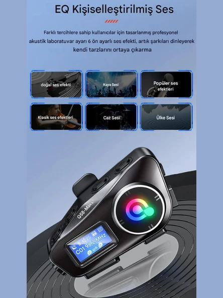 Q58 Max Motosiklet Kask Kulaklık İnterkom Bluetooth FM Radyo SD Kart Destekli EQ Özellikli İntercom - 6