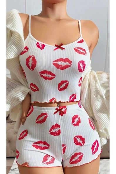 Ruselin KISS ME 5021 LİKRALI ŞORTLU GECELİK TAKIMI-L-XL - 1