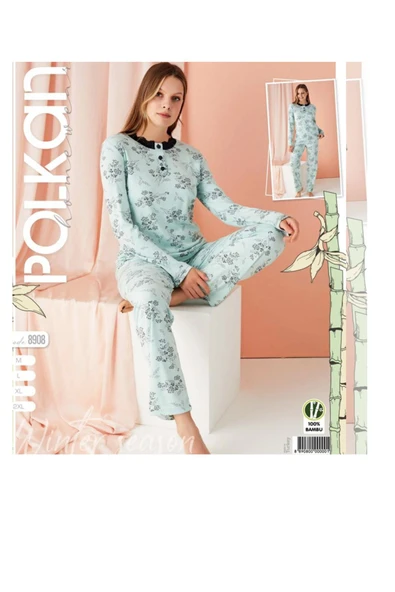 POLKAN Uzun kollu yaka düğmeli mevsimlik orta kalın kumaştan üretilmiş Bambu pijama takımı BAMBOO