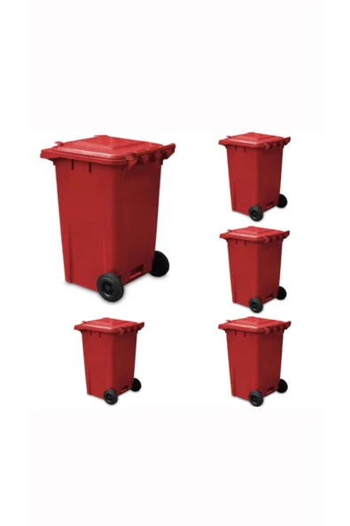 ELCY 240 LT 5 Adet Kırmızı Plastik Çöp Konteyneri Isıya Karşı Dayanıklı - 2