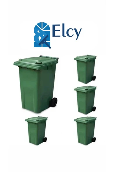 ELCY 240 LT 5 Adet Yeşil Plastik Çöp Konteyneri Isıya Karşı Dayanıklı