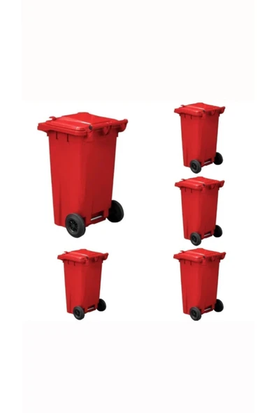 ELCY 120 LT Kırmızı 5 Adet Plastk Çöp Konteyneri Isıya Karşı Dayanıklı - 2