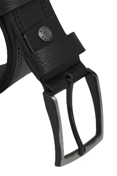 Siyah Hakiki Deri Desenli Çift Dikişli Model 4 cm. Genişlikli Spor Kemer  - 400-28 - Resim 5