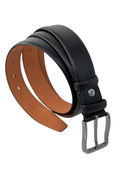 Siyah Hakiki Deri Düz Renk Dikişsiz 3.5 cm. Genişlikli Klasik Erkek Kemer - 200-Düz - Resim 2