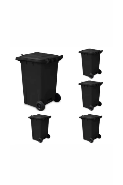 ELCY 240 LT 5 Adet Siyah Plastik Çöp Konteyneri Isıya Karşı Dayanıklı - Resim 2