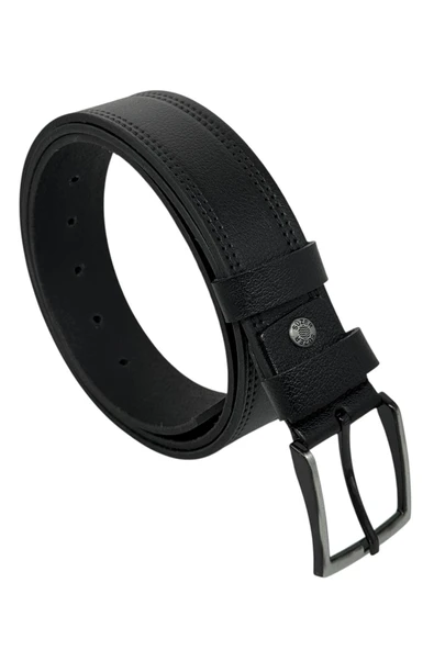 Siyah Hakiki Deri Desenli Çift Dikişli Model 4 cm. Genişlikli Spor Kemer  - 400-28 ürün görseli