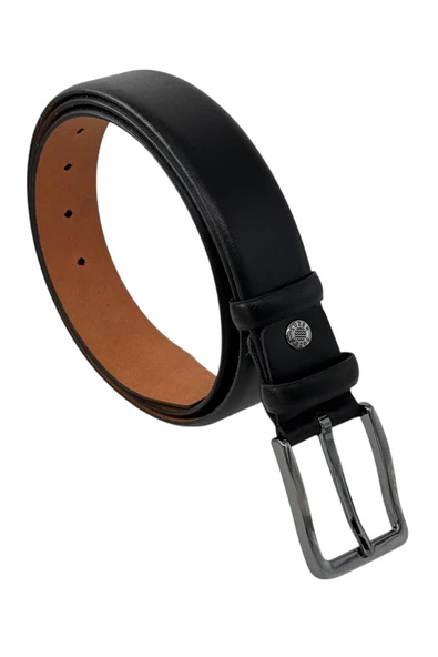 Siyah Hakiki Deri Düz Renk Dikişsiz 3.5 cm. Genişlikli Klasik Erkek Kemer - 200-Düz ürün görseli