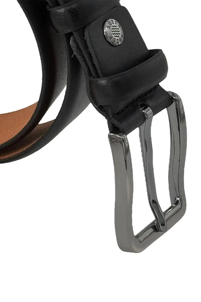 Siyah Hakiki Deri Düz Renk Dikişsiz 3.5 cm. Genişlikli Klasik Erkek Kemer - 200-Düz - Resim 5