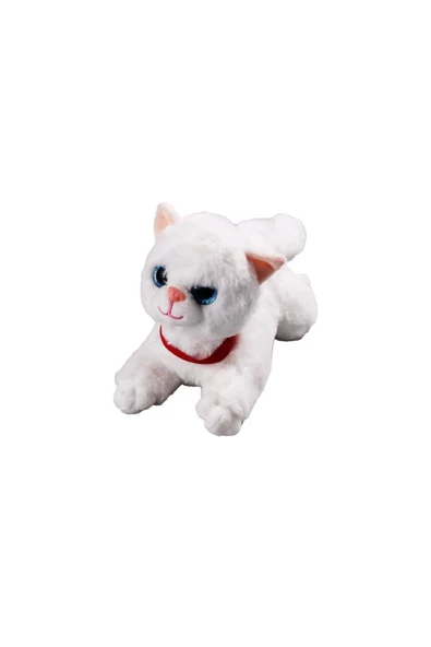 Miyavlayan Sesli Kedi Peluş Oyuncak Uyku Arkadaşı Hediyelik Peluş Yatan Kedi 35 cm