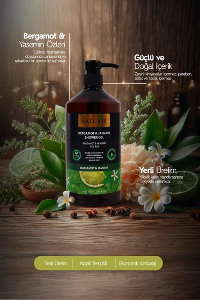 Bergamot & Yasemin Duş Jeli - Ferahlatıcı, Aromatik ve Nemlendirici Günlük Temizlik Jeli 1000ml - 2