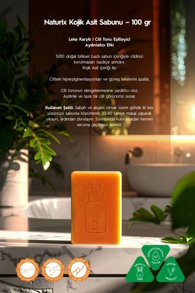 Kojik Asitli 3'lü Leke Karşıtı Cilt Bakım Seti | Sabun 100 gr + Serum 30ml + Krem 50 ml - 2