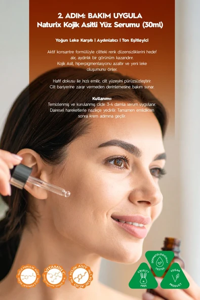 Kojik Asitli 3'lü Leke Karşıtı Bakım Seti | Yüz Temizleme Jeli 250 ml + Serum 30 ml + Krem 50 ml - Resim 4