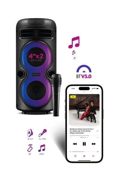 Maxron MXBoom Karaoke Mikrofonlu Bluetooth Hoparlör Parti Led Işıklı Ses Sistemi - 4