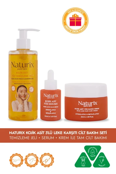 Kojik Asitli 3'lü Leke Karşıtı Bakım Seti | Yüz Temizleme Jeli 250 ml + Serum 30 ml + Krem 50 ml ürün görseli