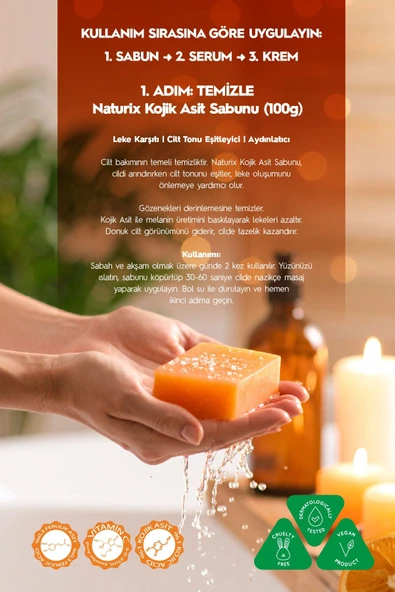 Kojik Asitli 3'lü Leke Karşıtı Cilt Bakım Seti | Sabun 100 gr + Serum 30ml + Krem 50 ml - 5