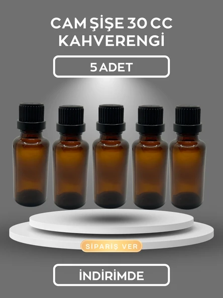 5 Adet Cam Şişe 30 CC KAHVERENGİ ( AMBER )