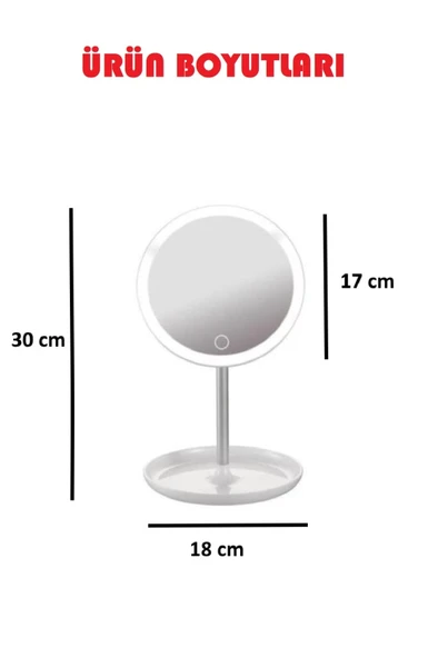 Işıklı Dokunmatik Makyaj Aynası Pembe & Beyaz 3 Kademeli Işık Ayarı 360° 10669 - 4