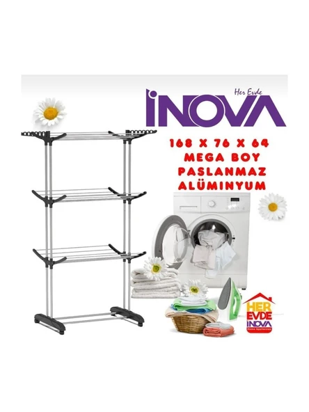 İnova  Raptor 3 Katlı Mega Boy Xxl Tekerlekli Alüminyum Çamaşırlık Kurutmalık - 4