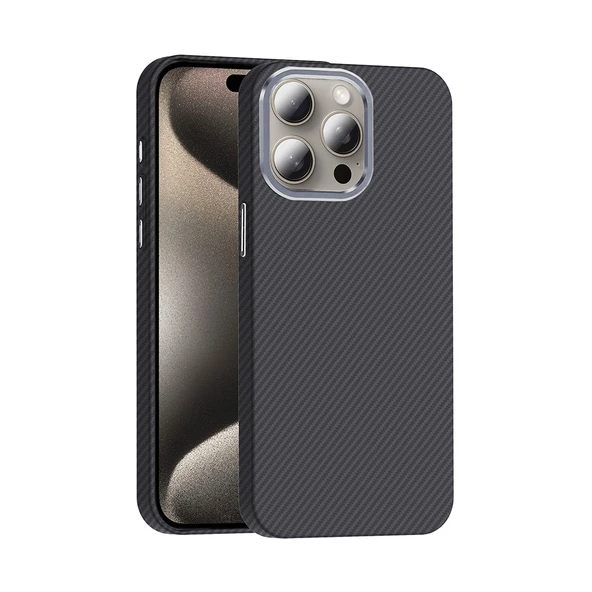 iPhone 15 Pro Max Kılıf M-safe Şarj Özellikli Karbon Fiber Görünümlü Gros Kılıf - Resim 2