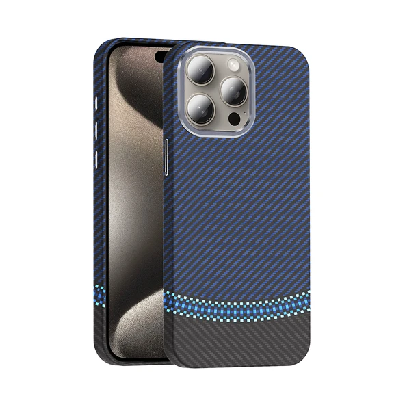 iPhone 15 Pro Kılıf M-safe Şarj Özellikli Karbon Fiber Görünümlü Gros Kılıf - Resim 5