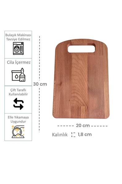 Doğal Ahşap Kesme Tahtası ve Sunumluk | 30x20 cm | Kayın Ağacı - 5