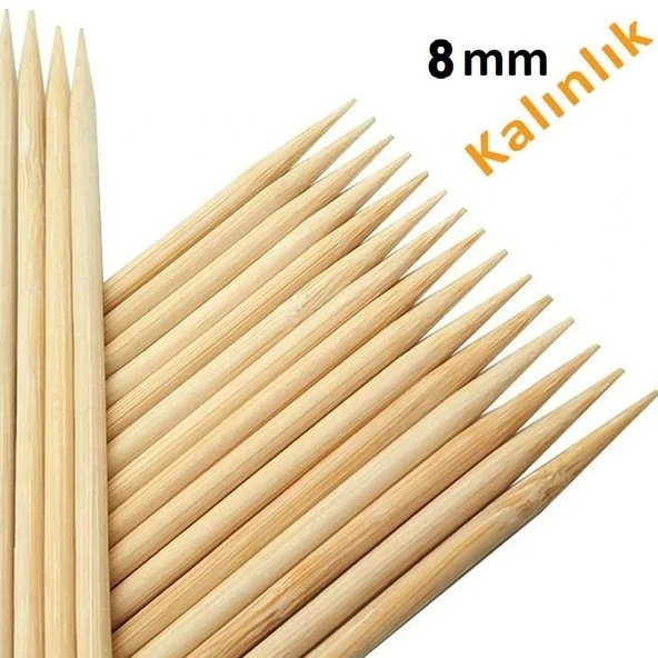 Hayal Sepeti Bambu 8mm Kalın Ahşap Çöp Şiş Çubuğu 40 Cm - 20 Adet