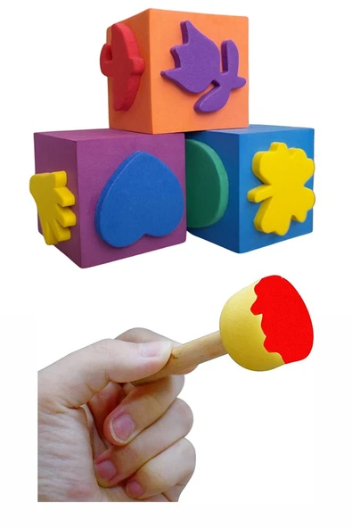 Parmak Boyası 6 Renk Südor Sünger Eva Baskı Damga Spatula Rulo Kesik Sünger Eva Okul Öncesi Etkinlik Seti - Resim 6