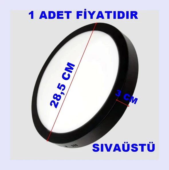 ZMR 24w Yuvarlak Led Armatür 6500k SİYAH Kasa Beyaz Işık IP20 280x30mm - 2