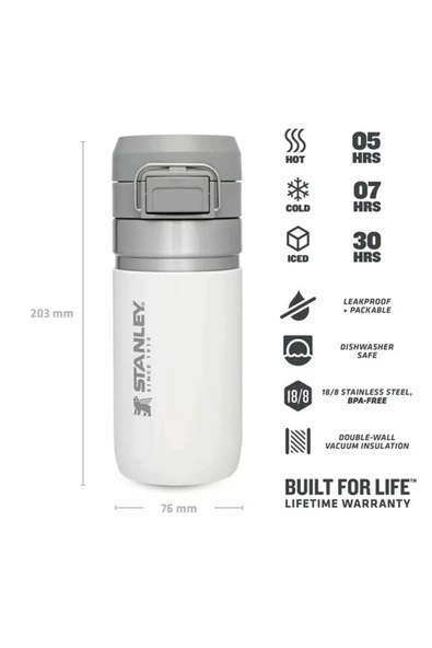 Stanley Go The Quick Flip Water Bottle Termos | 0.47L / 16oz Beyaz 10-09148-105 - 4