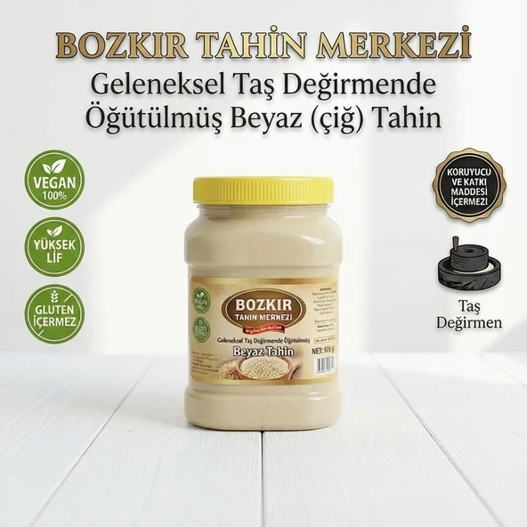 Bozkır Tahin Merkezi Taş Değirmen Beyaz Tahin 935gr (doğal & vegan) - Resim 3