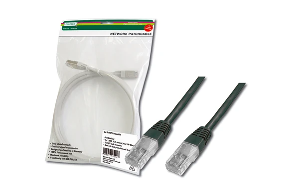 Digitus Cat-5e UTP Patch Kablosu, 2 metre, AWG 26/7, Siyah Renk, 3P sertifikalı