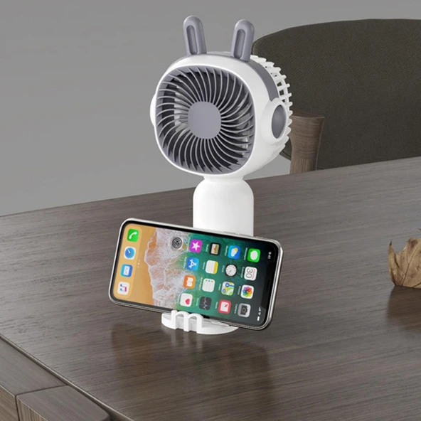 Telefon Tutuculu Şarjlı Mini El Fanı - 4