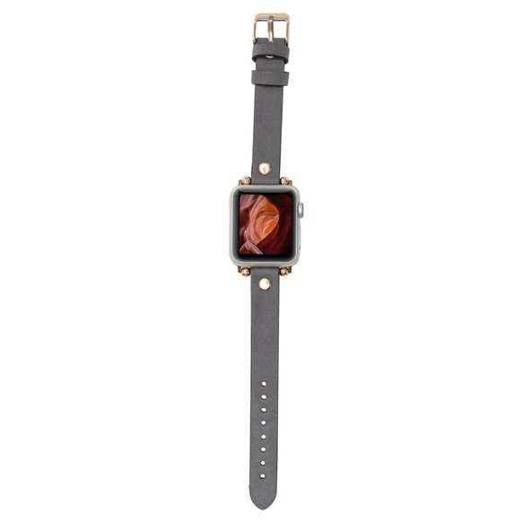 Apple Watch Uyumlu Deri Kordon 38-40-41mm GT RST9 Gri - 3